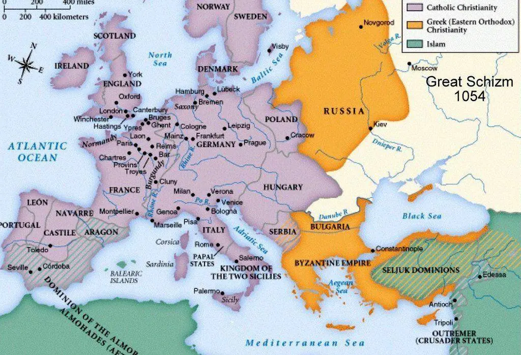 خريطة الإمبراطورية البيزنطية أثناء الانقسام الكبير